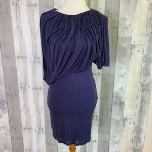 SALONI Size 8 Navy Draped Pleated Top Dress
